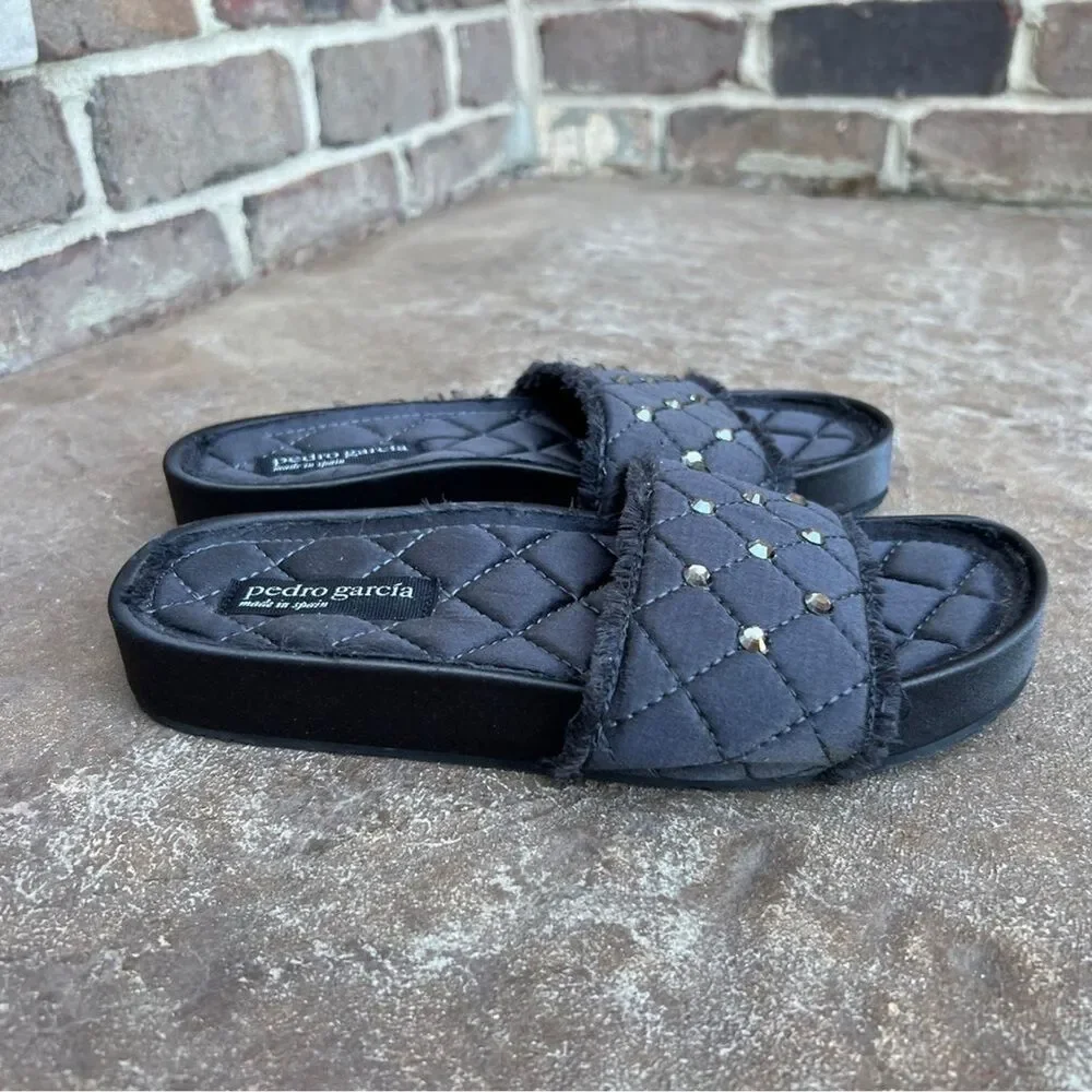 Pedro Garcia Aramis Quilted Satin Embellished Slides Sandal Sz 37